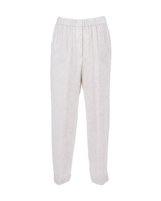 Peserico White Ribbed-Velvet Straight Leg Trousers