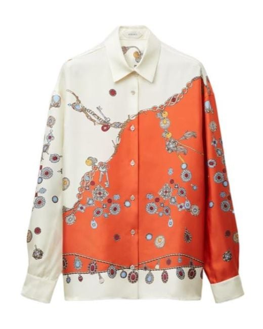 Versace Red Printed Silk Twill Shirt