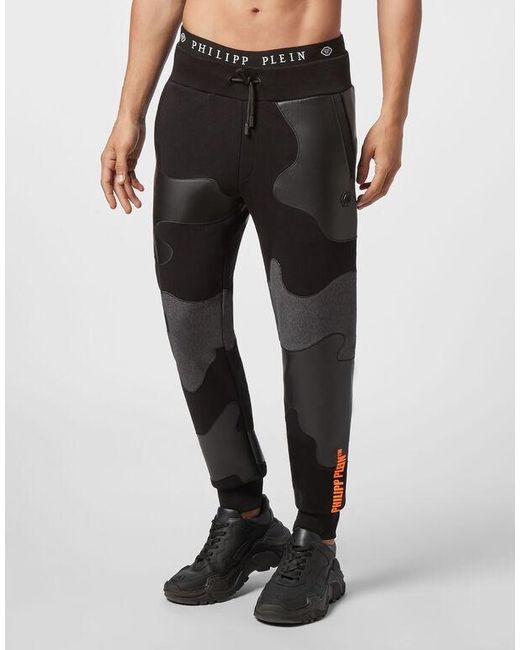 Philipp Plein Black Stitching Logo Casual Sweatpants for men