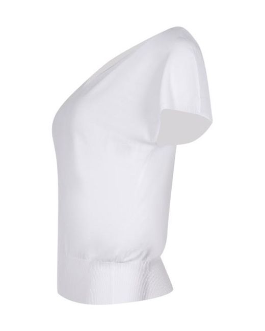 Dondup White Ribbed V-Neck Sweater
