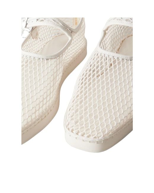 Loeffler Randall White Rita Leather-Trimmed Mesh Platform Mary Jane Flats