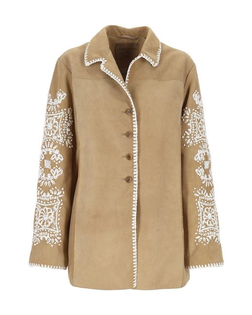 Ermanno Scervino Natural Embroidered Single Breasted Jacket