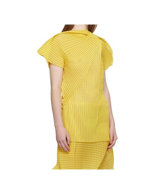 Issey Miyake Yellow Pleated Semi-Transparent Plain Weave Cover-Up