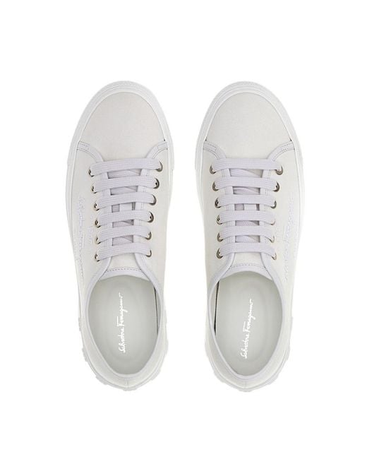 Ferragamo White Logo Embossed Low-Top Sneakers