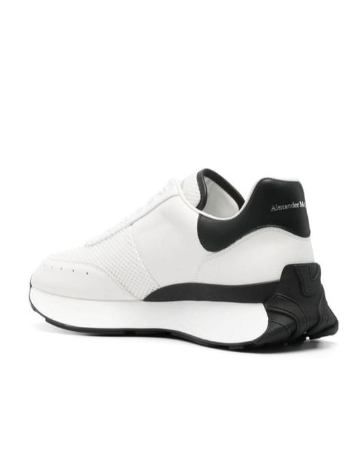 Alexander McQueen White Logo Printed Mesh Lace-Up Sneakers for men