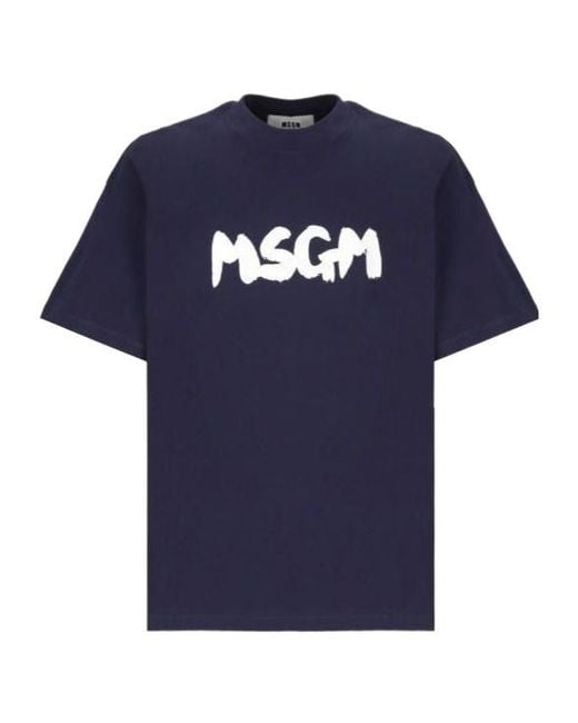 MSGM Blue Logo-Printed Crewneck T-Shirt for men