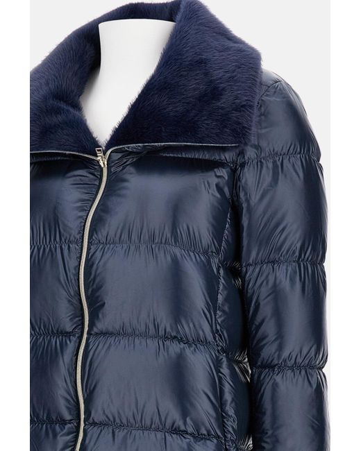 Herno Blue Faux Fur-Trim Padded Coat