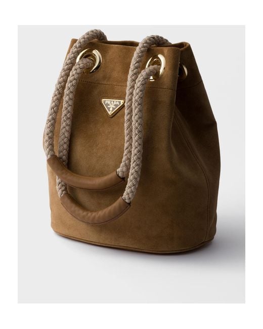 Prada Natural Mariner Small Suede Bucket Bag