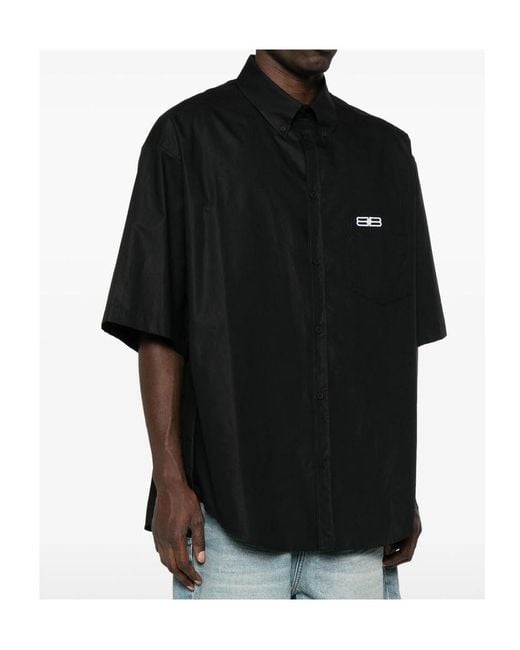 Balenciaga Black Bb Logo Embroidered Oversized Shirt for men