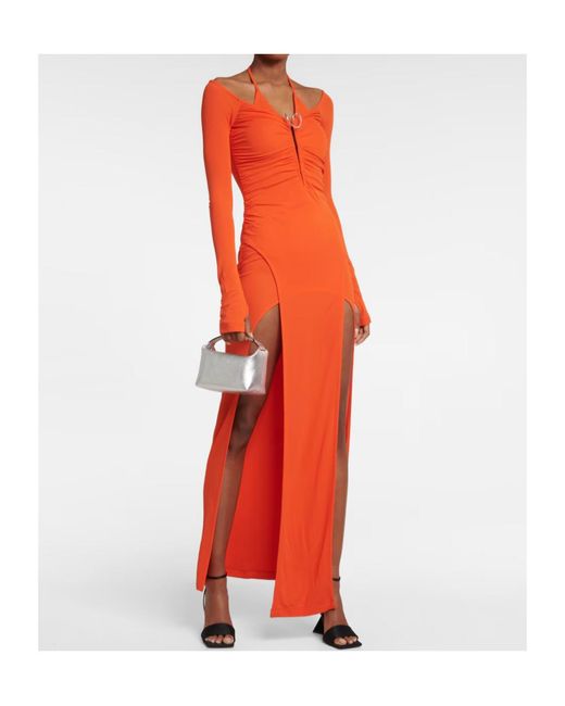 Dion Lee Orange Pleated Ruffle Dress