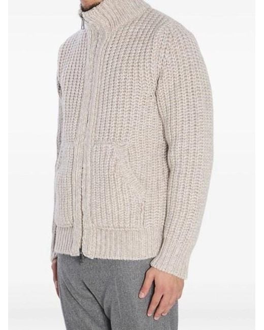 Roberto Collina Natural Ribbed Zip-Up Knitwear for men