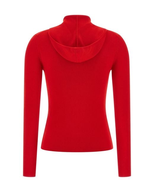 Victoria Beckham Red Zip-Up Knitted Hoodie