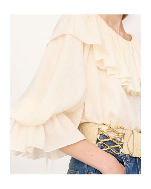Chloé White Chloé Ruffled Long-Sleeve Blouse