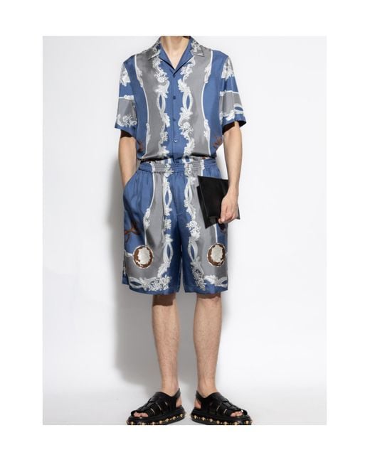 Versace Blue Pattern-Printed Elasticated Waistband Shorts for men
