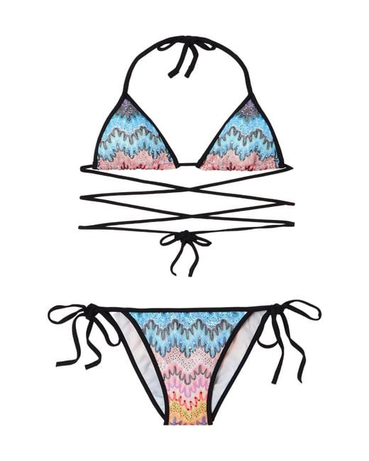 Missoni Blue Mare Sequin-Embellished Striped Crochet-Knit Triangle Bikini
