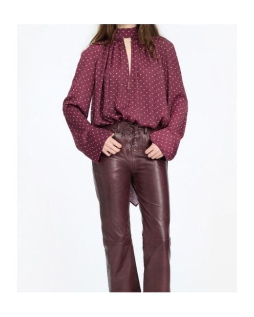 ROTATE BIRGER CHRISTENSEN Purple Dot Satin Bow Shirt Dark
