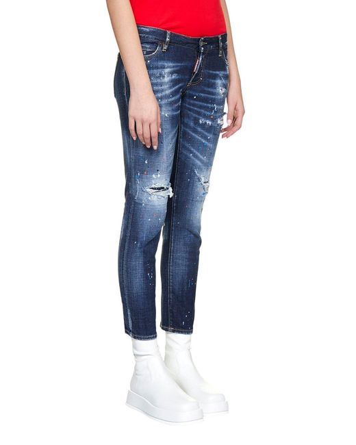 DSquared² Blue Jennifer Distressed Cropped Jeans