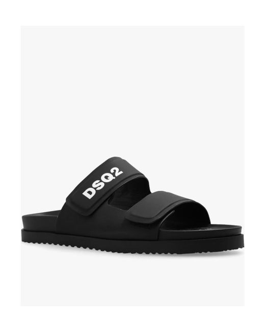 DSquared² Black Logo Printed Open Toe Sandals for men