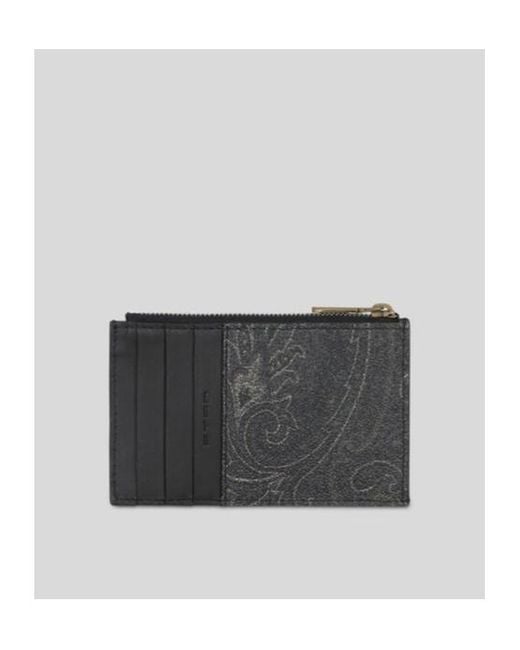 Etro Black Paisley Logo Embossed Wallet for men