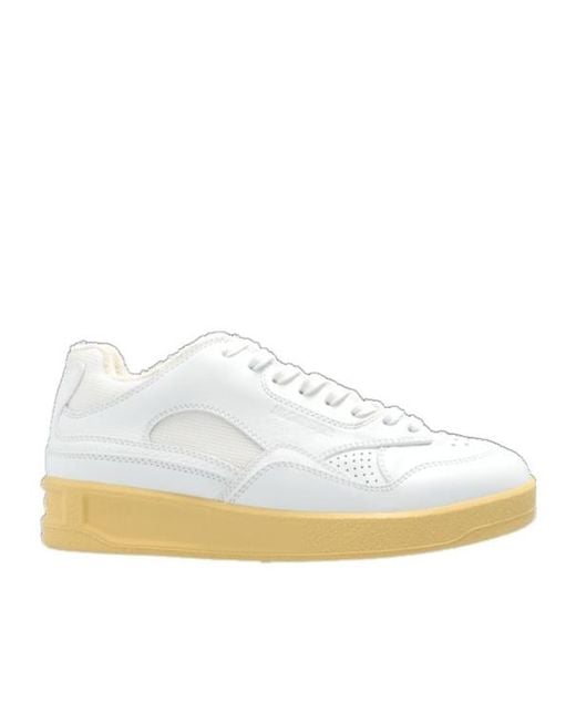 Jil Sander White Round Toe Lace-Up Sneakers
