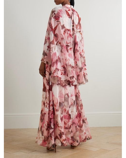 Erdem Red Shawl-Style Floral Print Dress