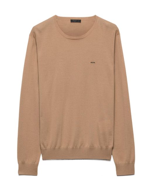 Prada Brown Superfine Wool Crew-Neck Sweater for men