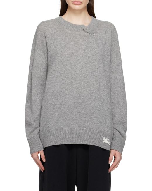Burberry Gray Logo Intarsia-Knit Crewneck Jumper