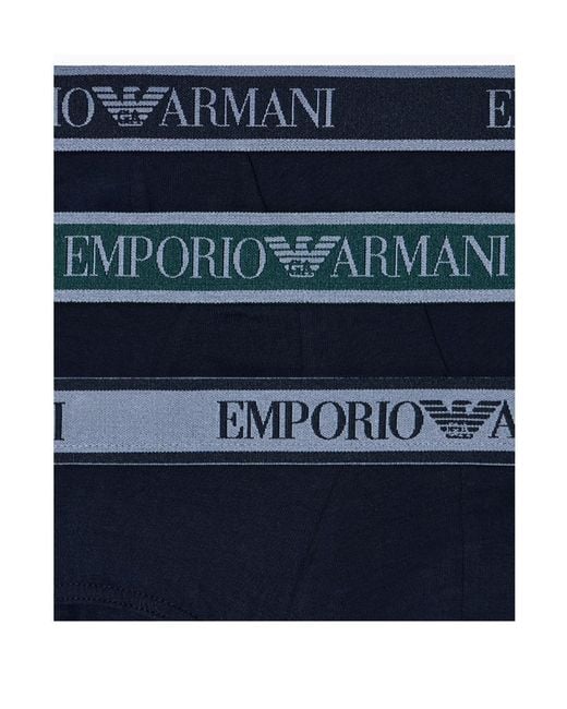 Emporio Armani Blue Three-Pack Of Briefs With Core Logo Waistband for men