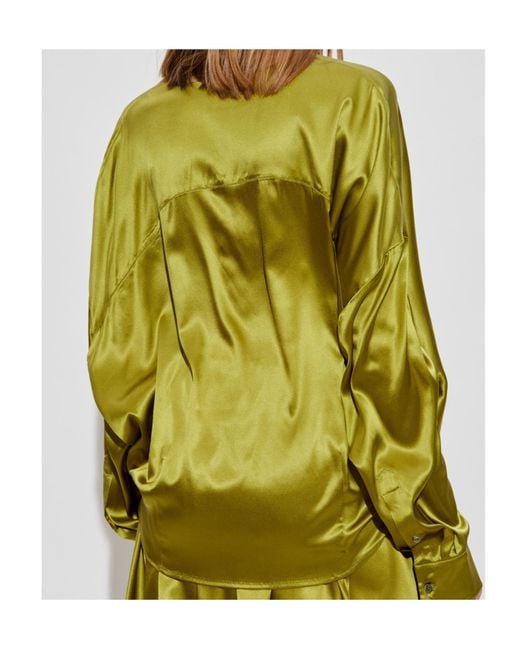 Dries Van Noten Green Long-Sleeved V-Neck Shirt