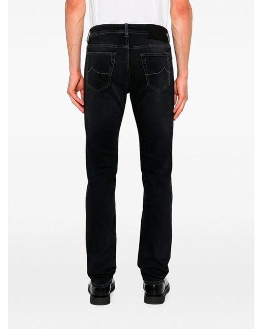Jacob Cohen Black Logo-Patch Slim-Fit Jeans for men