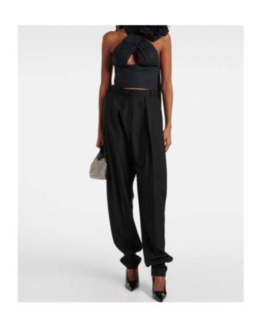 Area Black Floral-Appliqué Halterneck Cotton Poplin Top