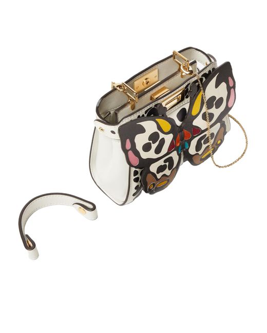 Fendi White Nano Peekaboo Butterfly-Motif Chain-Strap Tote Bag