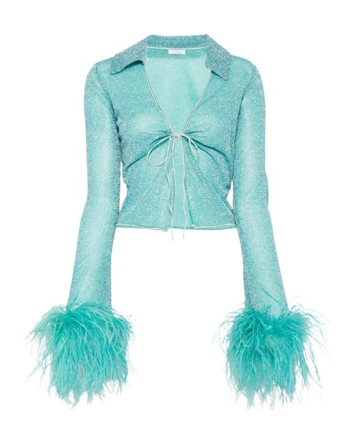 Oseree Green Feather-Trimmed Shirt