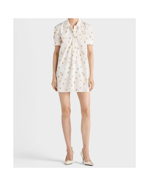 Prada White Floral Print Poplin Mini-Dress