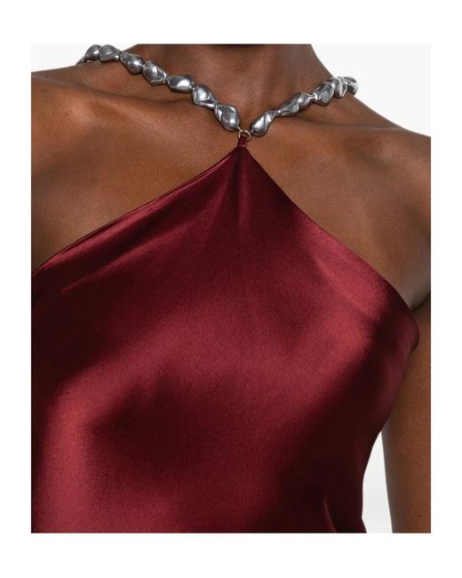 Staud Red Cadence Beaded Halter Slip Dress
