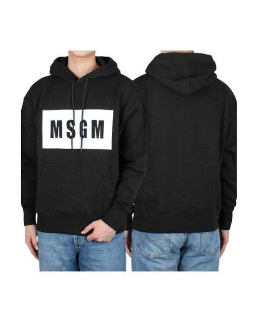 MSGM Black Logo-Printed Drawstring Hoodie for men