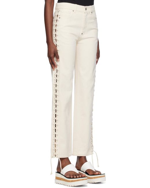 Stella McCartney Natural Lace-Up Detailed Straight-Leg Jeans