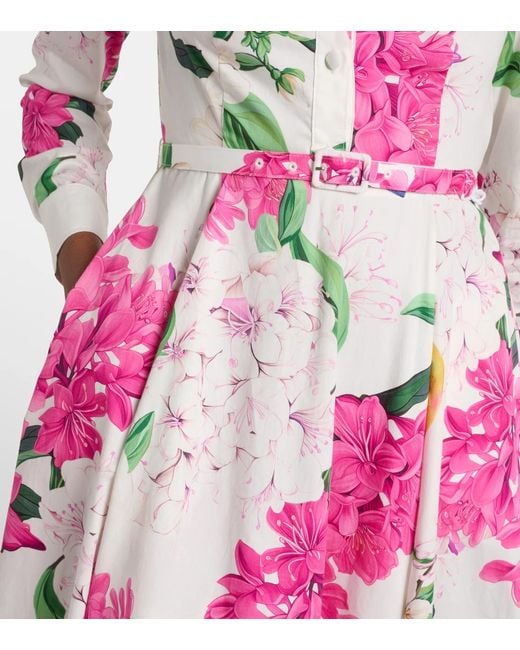 Leo Pink Zara Belted Printed Cotton Midi Dress