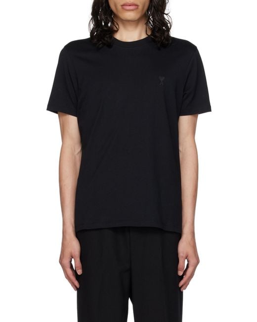AMI Black Ami De Coeur Logo Embroidered Crewneck T-Shirt for men
