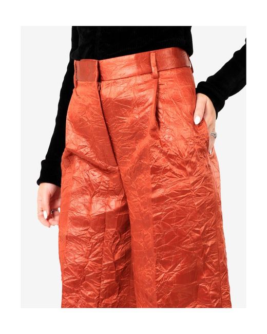 MSGM Red Wide-Leg Crinkled Trousers