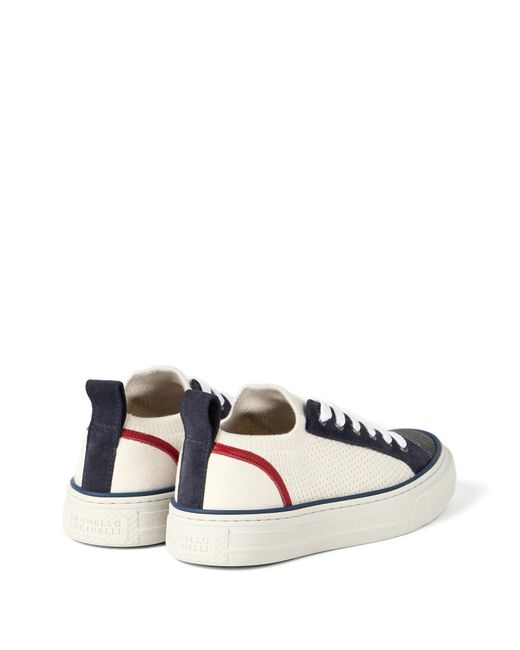 Brunello Cucinelli White Knitted Low-Top Sneakers