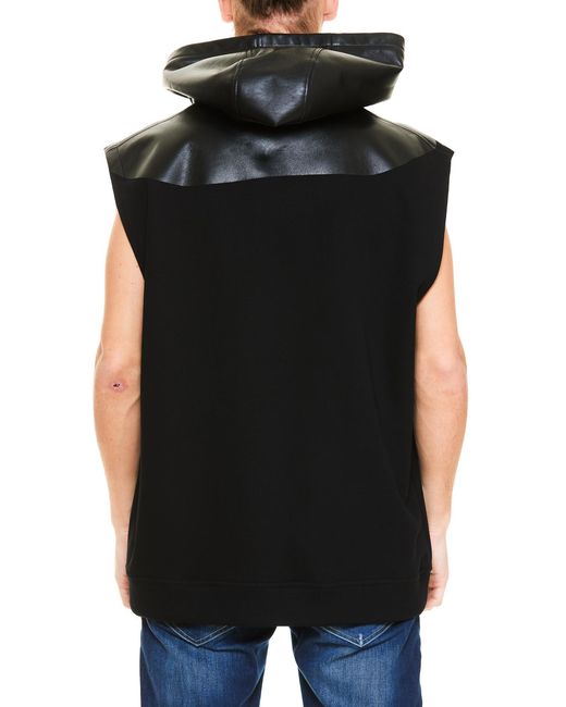 Burberry Black Leather Monster Logo Sleeveless Hoodie for men