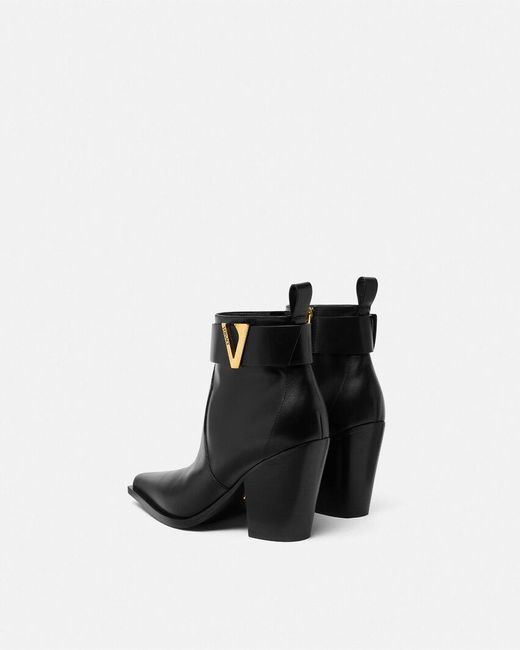 Versace Black Leather V-Buckle Boots
