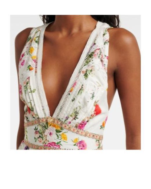 Camilla White Floral Tiered Cotton And Silk Maxi Dress