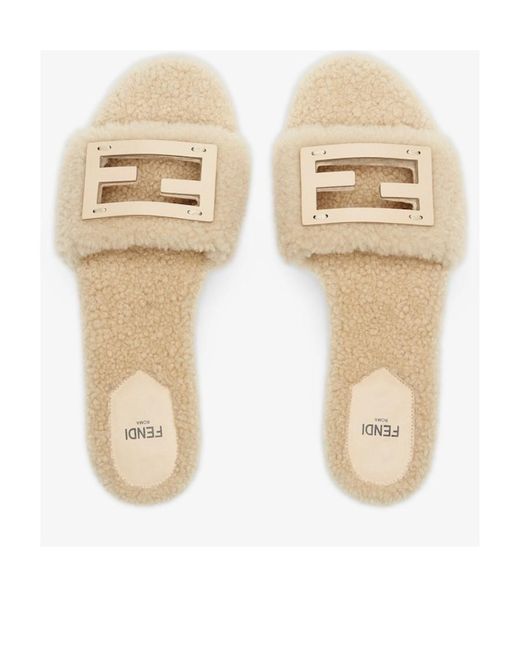 Fendi Natural Sheepskin Slides
