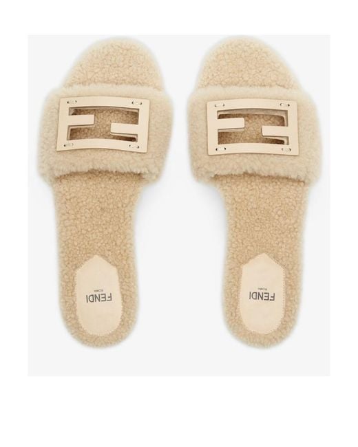 Fendi Natural Sheepskin Slides