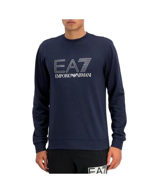 EA7 Blue Round Collar Long Sleeve Sweater for men