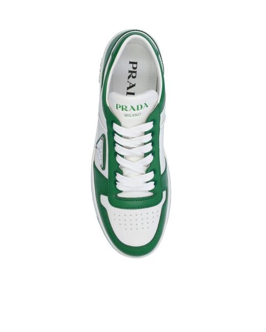 Prada Downtown Leather Sneakers in Green | Lyst