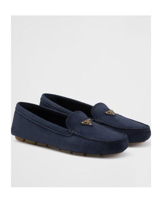 Prada Blue Triangle-Logo Slip-On Driving Loafers