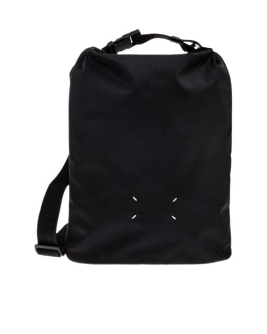 Maison Margiela Black Logo Detailed Roll-Up Backpack for men